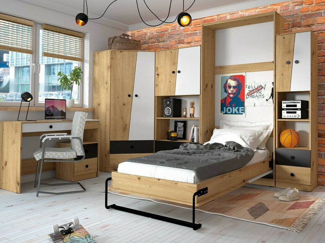 Boekenkast Mirelbu 104 (Artisan eiken + Glanzend wit + Grijs met glans)