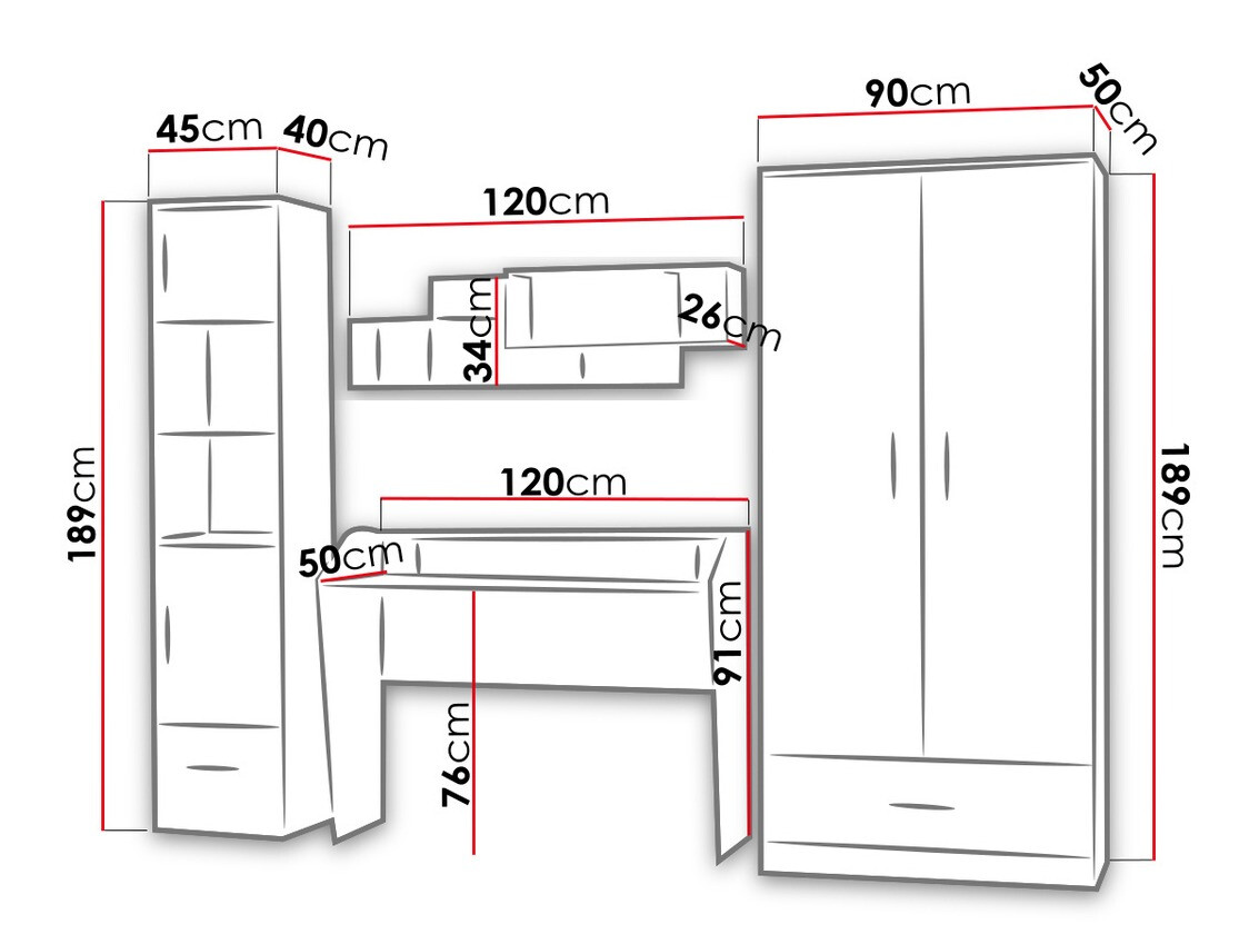 De reeks van de kinderkamer Lorlare 118 (Wit + Grijs)