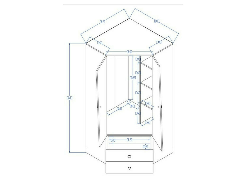 Hoekkledingkast Mirelbu 101 (Artisan eiken + Glanzend wit + Grijs met glans)