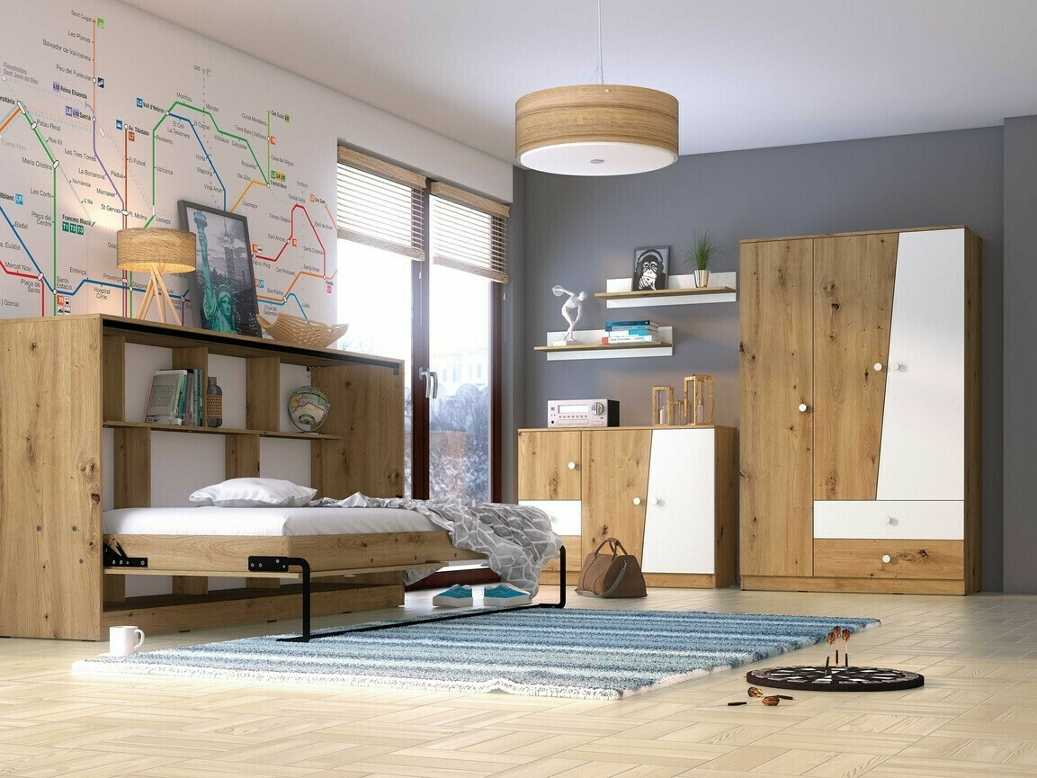 Kledingkast Mirelbu 102 (Artisan eiken + Glanzend wit + Grijs met glans)