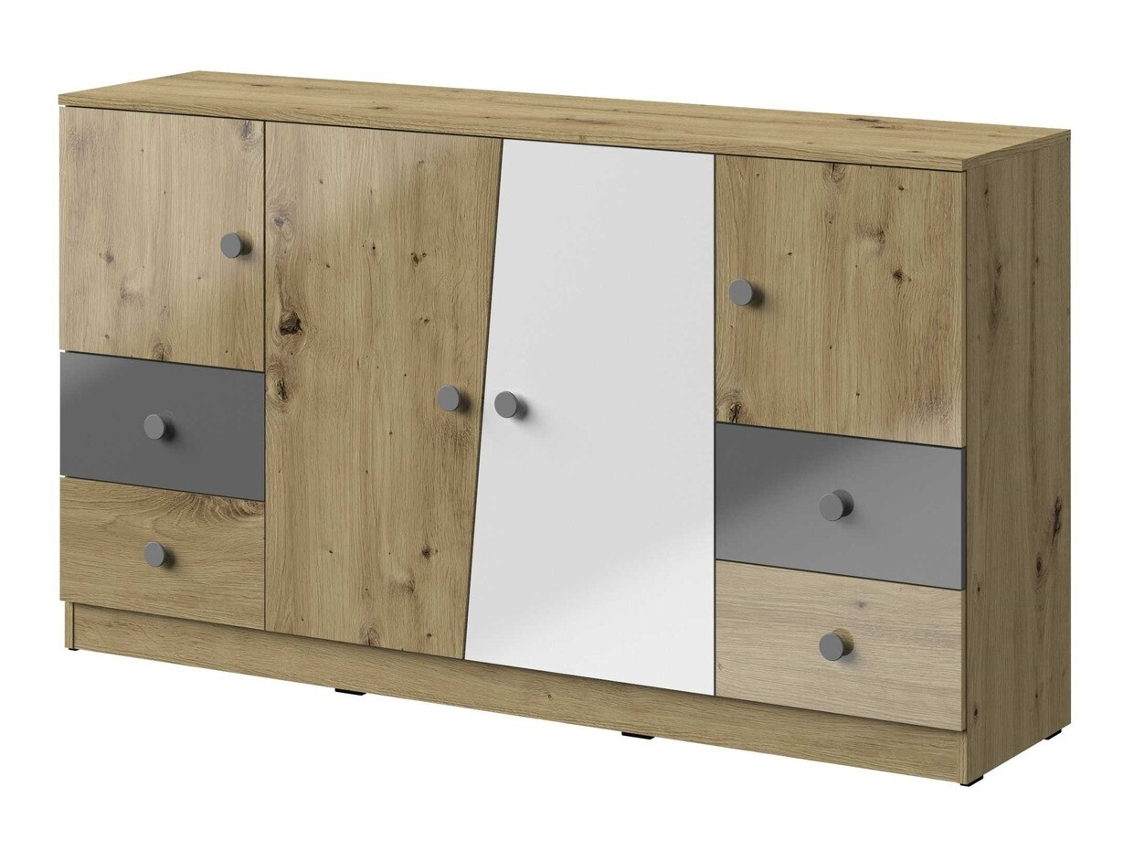 Ladekast Mirelbu 105 (Artisan eiken + Glanzend wit + Grijs met glans)