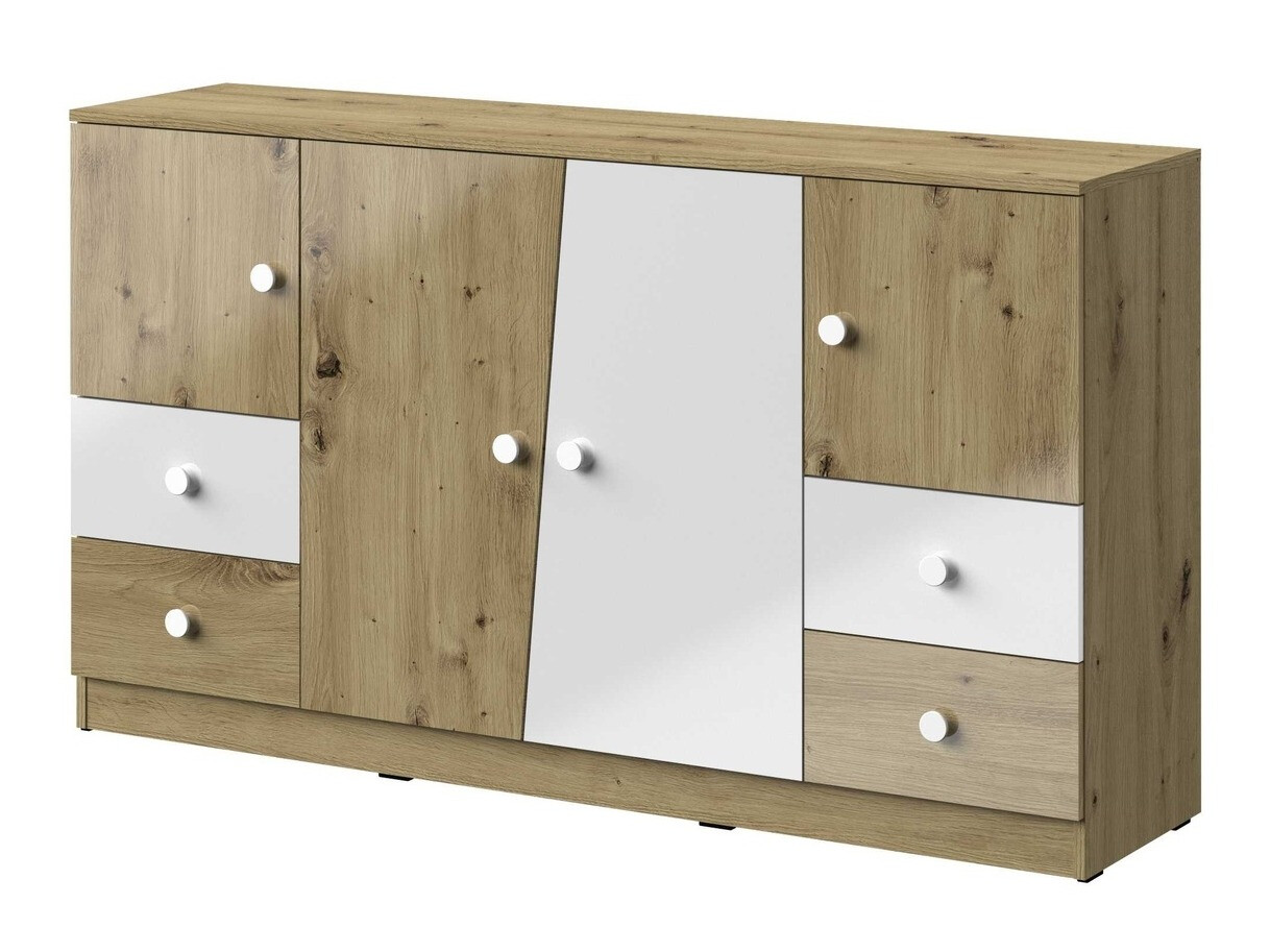 Ladekast Mirelbu 105 (Artisan eiken + Glanzend wit)