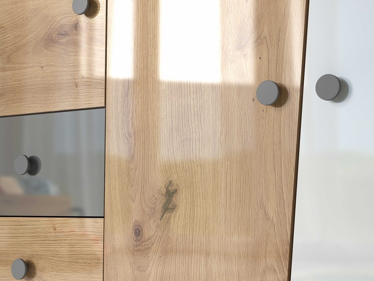 Ladekast Mirelbu 106 (Artisan eiken + Glanzend wit + Grijs met glans)