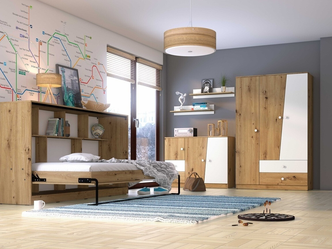 Ladekast Mirelbu 106 (Artisan eiken + Glanzend wit + Grijs met glans)