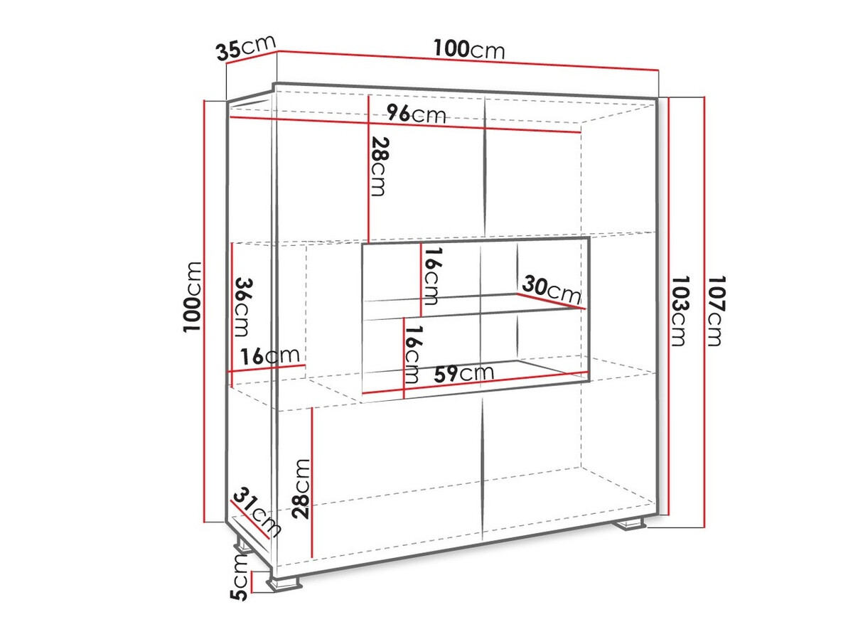 Dressoir Tivdalu 100 (Wit + Glanzend wit)