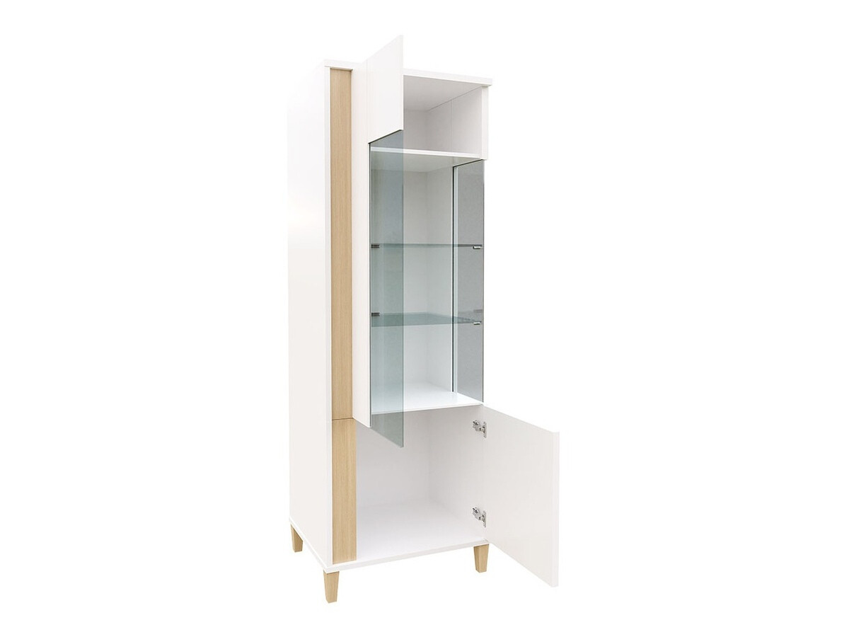 Boekenkast Livseri 109 (Wit + Glanzend wit + Licht hout)