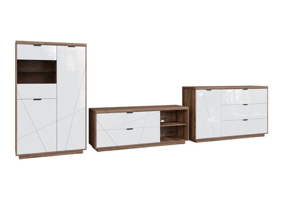 Woonkamerset Fivale 110 (Donker delano-eik + Glanzend wit)