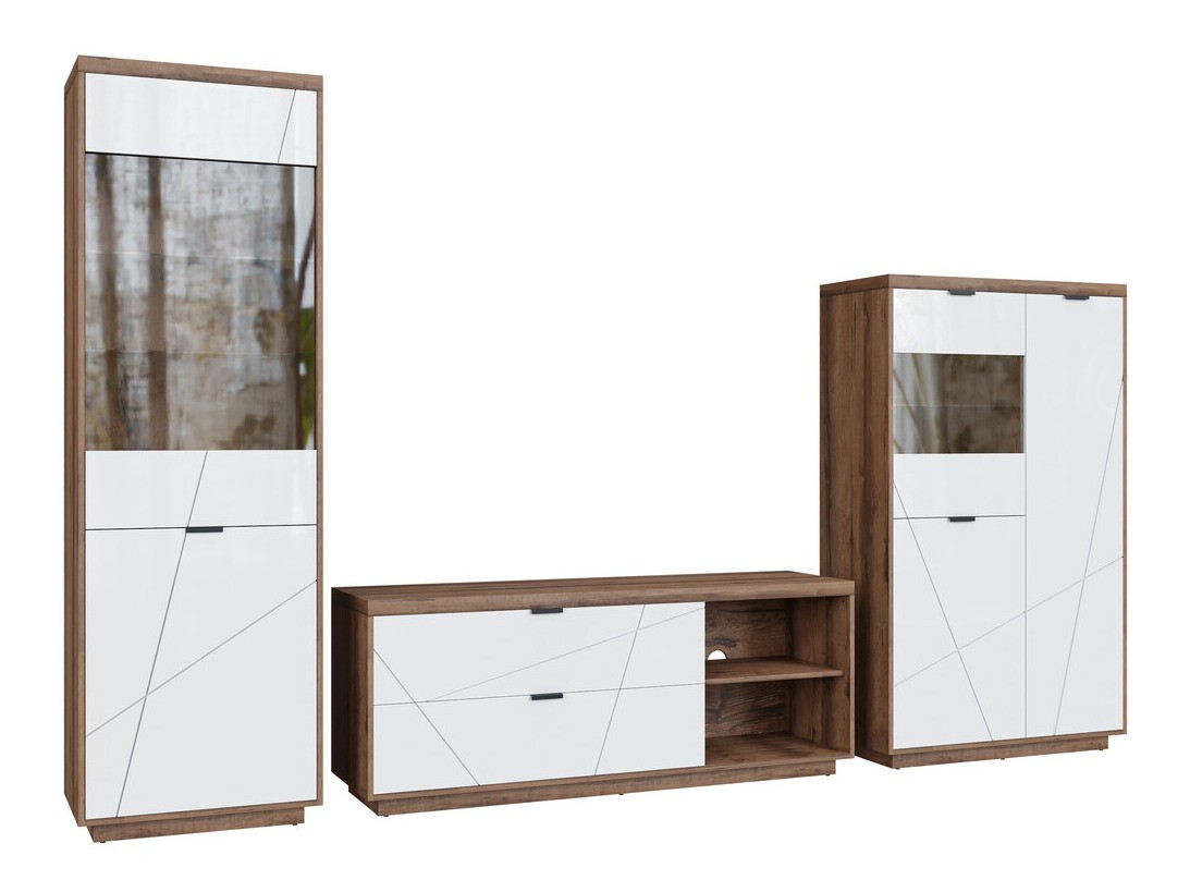 Woonkamerset Fivale 112 (Donker delano-eik + Glanzend wit)