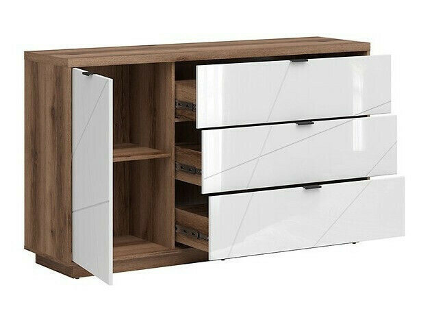 Woonkamerset Fivale 114 (Donker delano-eik + Glanzend wit)