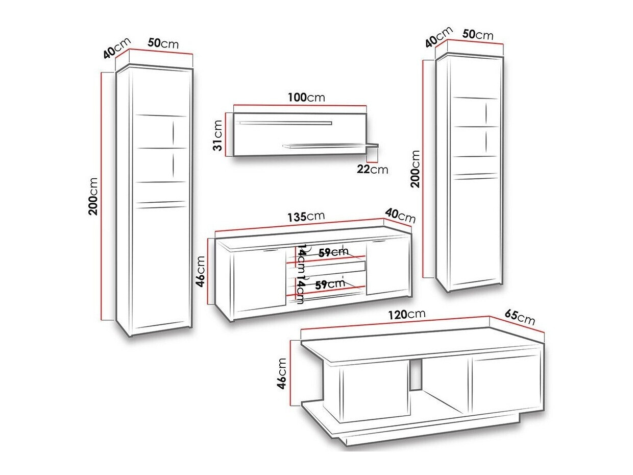 Woonkamerset Fivelbo 114 (Gebleekt eiken + Glanzend wit)