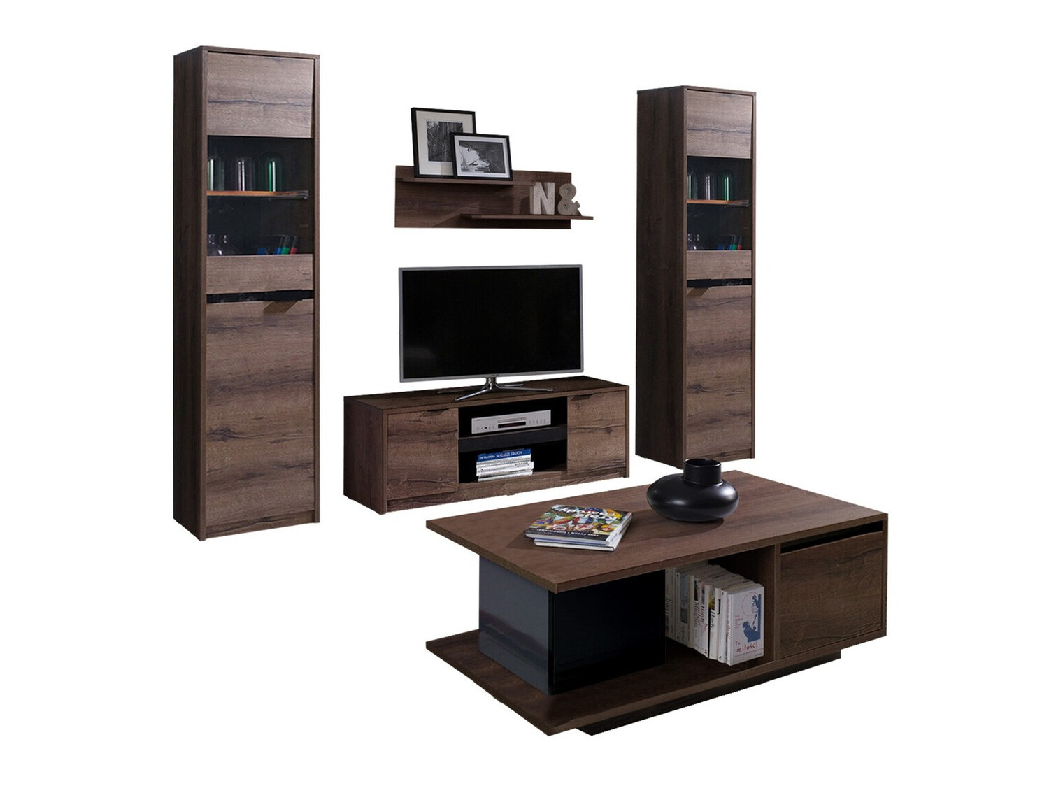 Woonkamerset Fivelbo 114 (Klooster eik + Glanzend zwart)