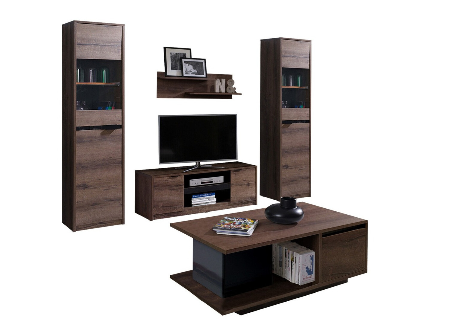 Woonkamerset Fivelbo 114 (Klooster eik + Glanzend zwart)