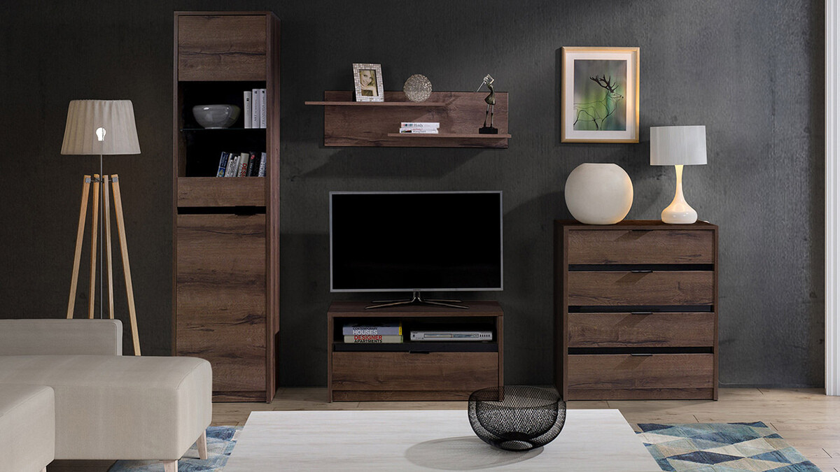 TV-meubel Providence 122 (Klooster eik + Glanzend zwart)