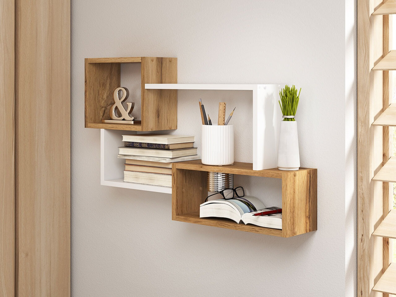 Wandplank Sarasota 106 (Wotan eik + Wit)