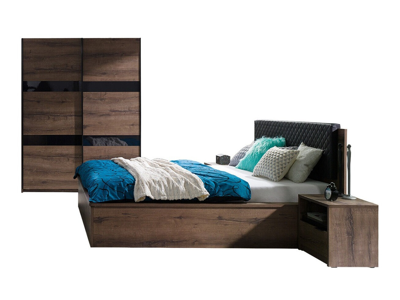 Slaapkamer set Fivelbo 119 (Klooster eik + Glanzend zwart)