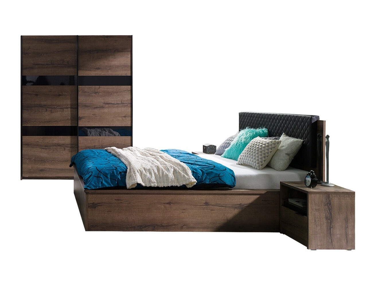 Slaapkamer set Fivelbo 119 (Klooster eik + Glanzend zwart)