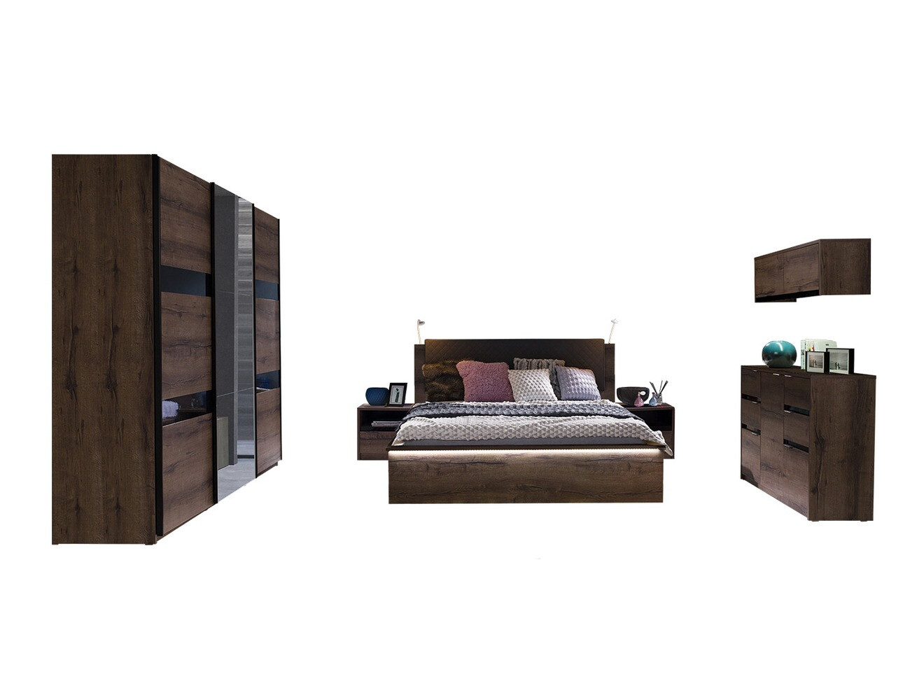 Slaapkamer set Fivelbo 120 (Klooster eik + Glanzend zwart)