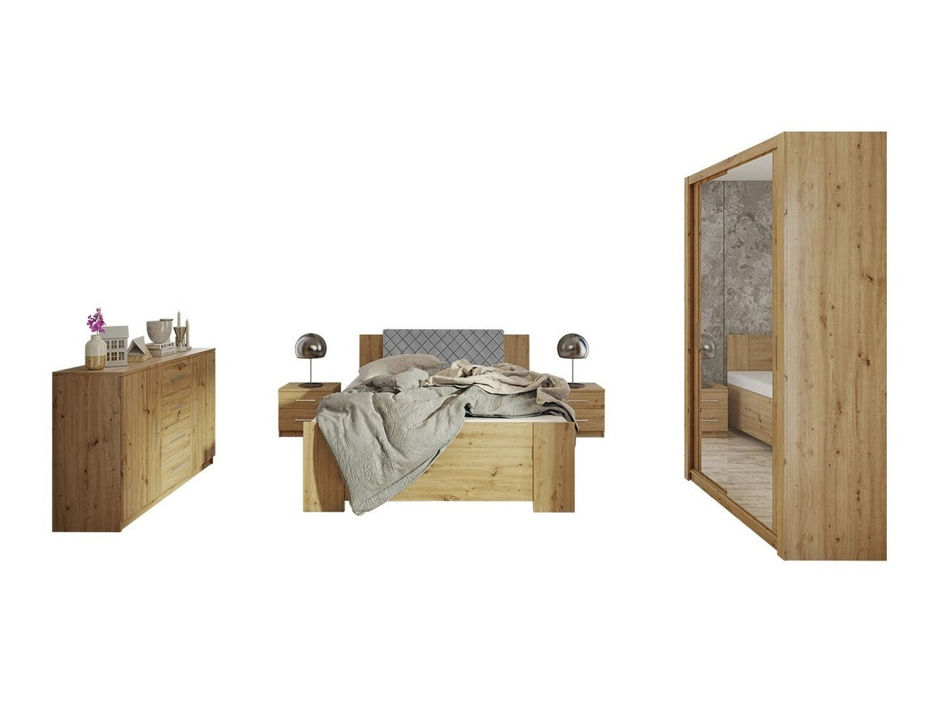 Slaapkamer set Catromi 112 (Artisan eiken + Soft Pik 029)