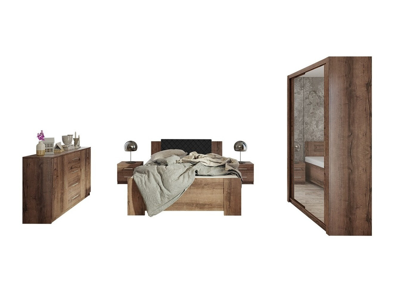 Slaapkamer set Catromi 112 (Klooster eik + Soft Pik 011)