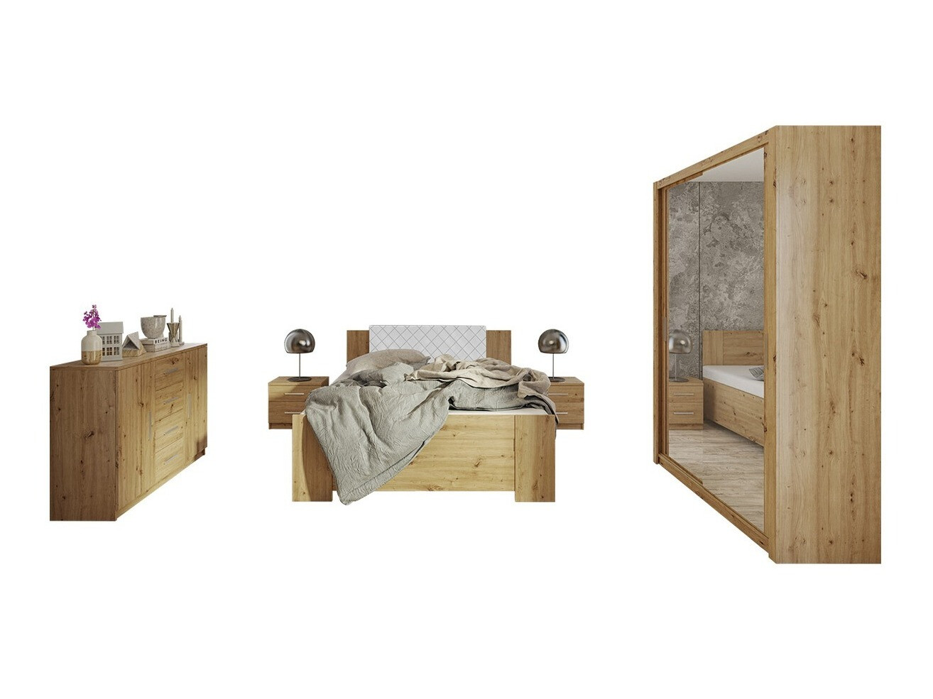 Slaapkamer set Catromi 113 (Artisan eiken + Soft Pik 017)
