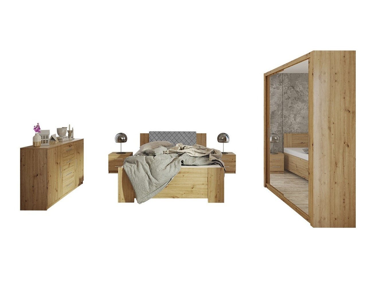 Slaapkamer set Catromi 113 (Artisan eiken + Soft Pik 029)