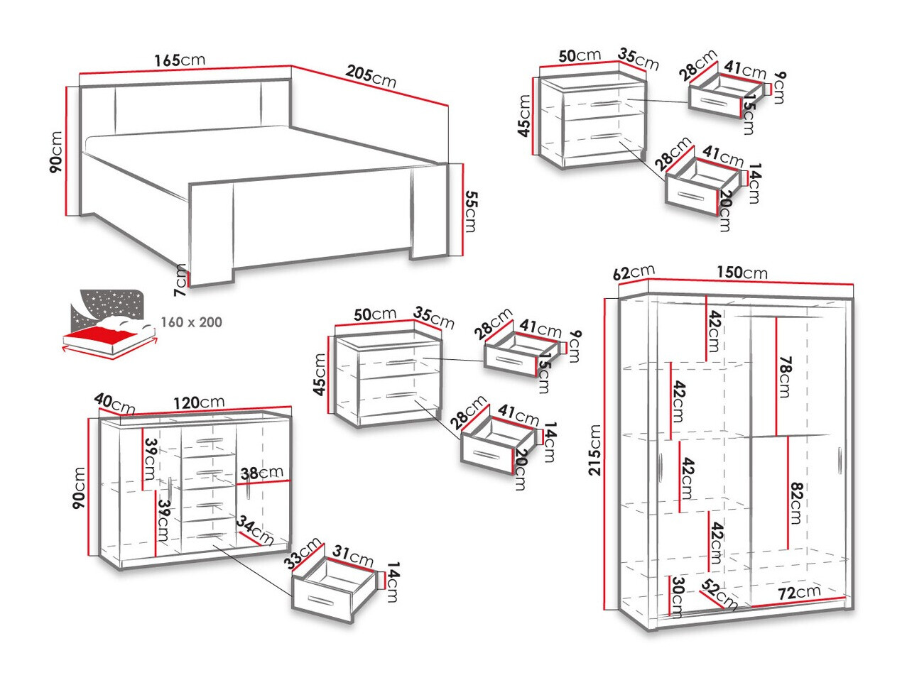 Slaapkamer set Catromi 113 (Wit)