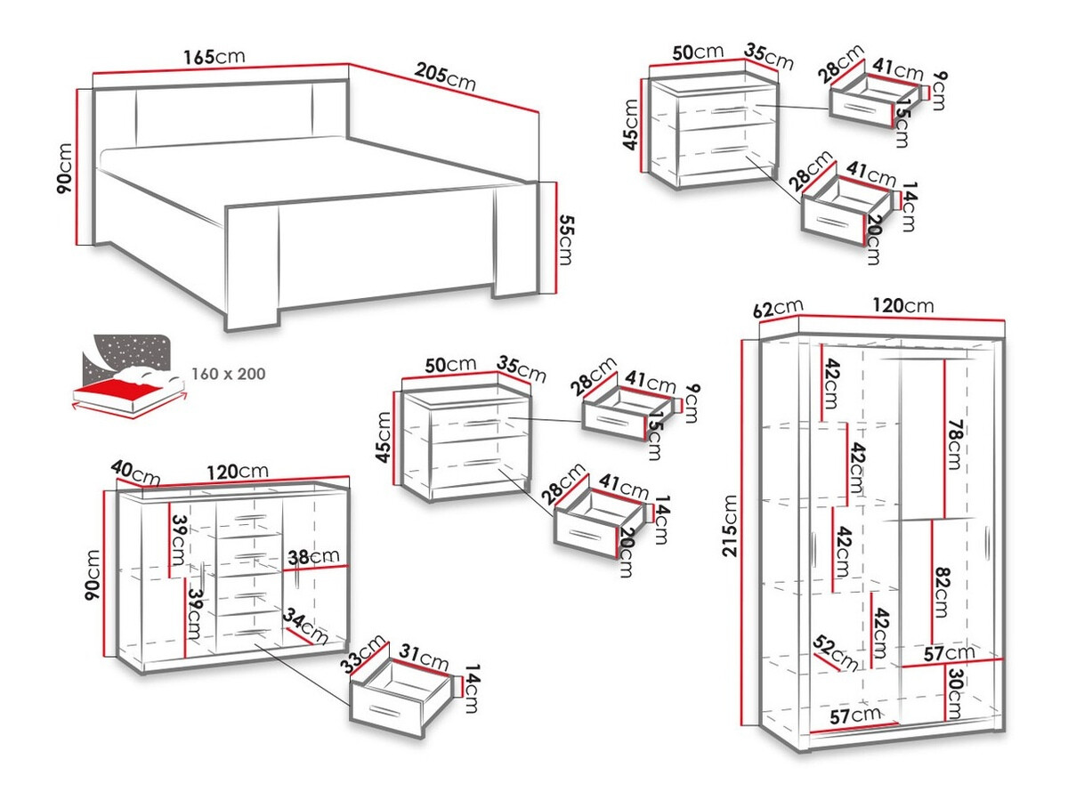 Slaapkamerset Catromi 112 (Wit + Soft Pik 029)