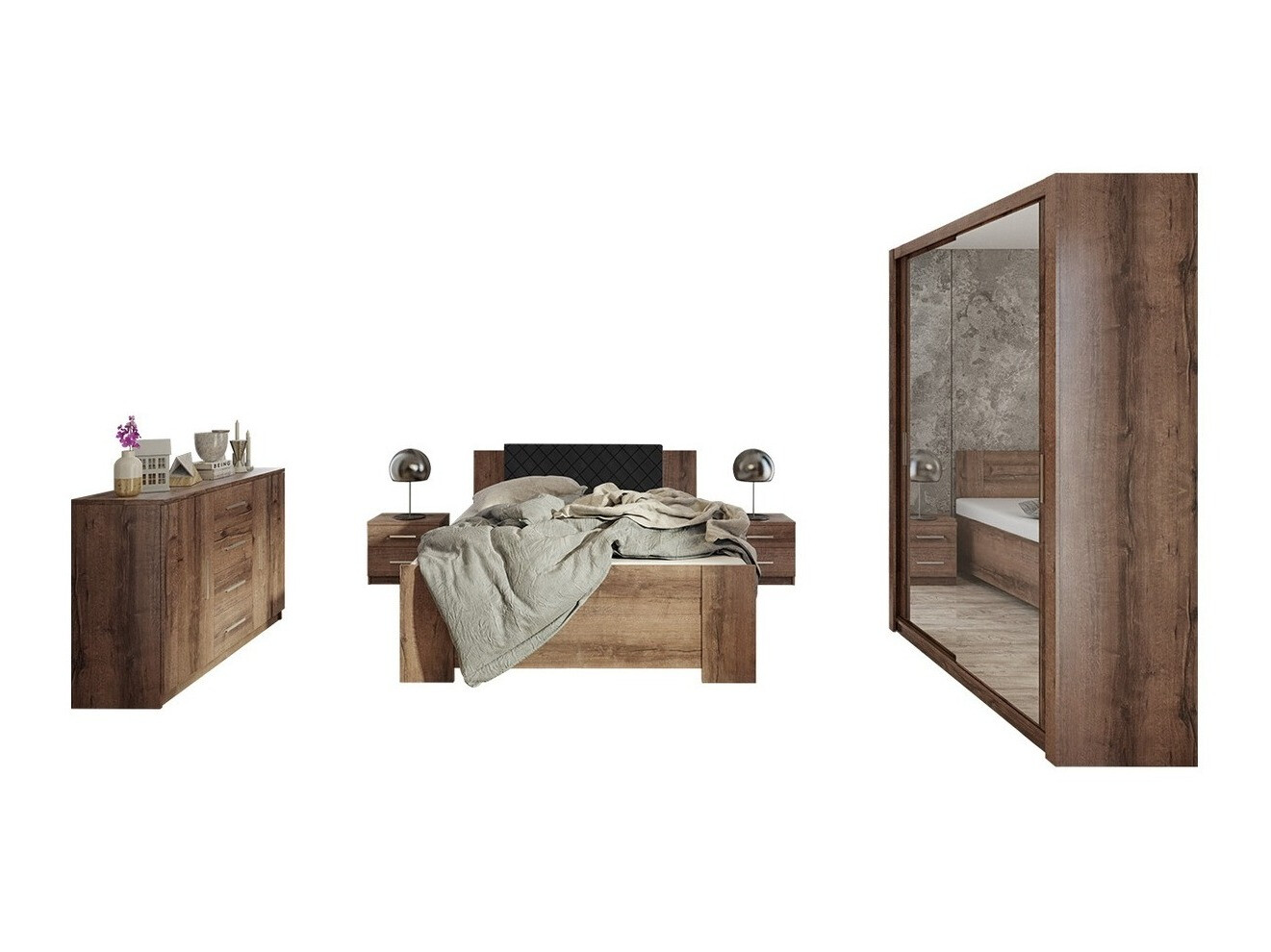 Slaapkamer set Catromi 113 (Klooster eik + Soft Pik 011)