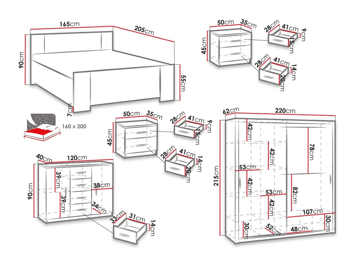 Slaapkamer set Catromi 115 (Klooster eik + Soft Pik 017)