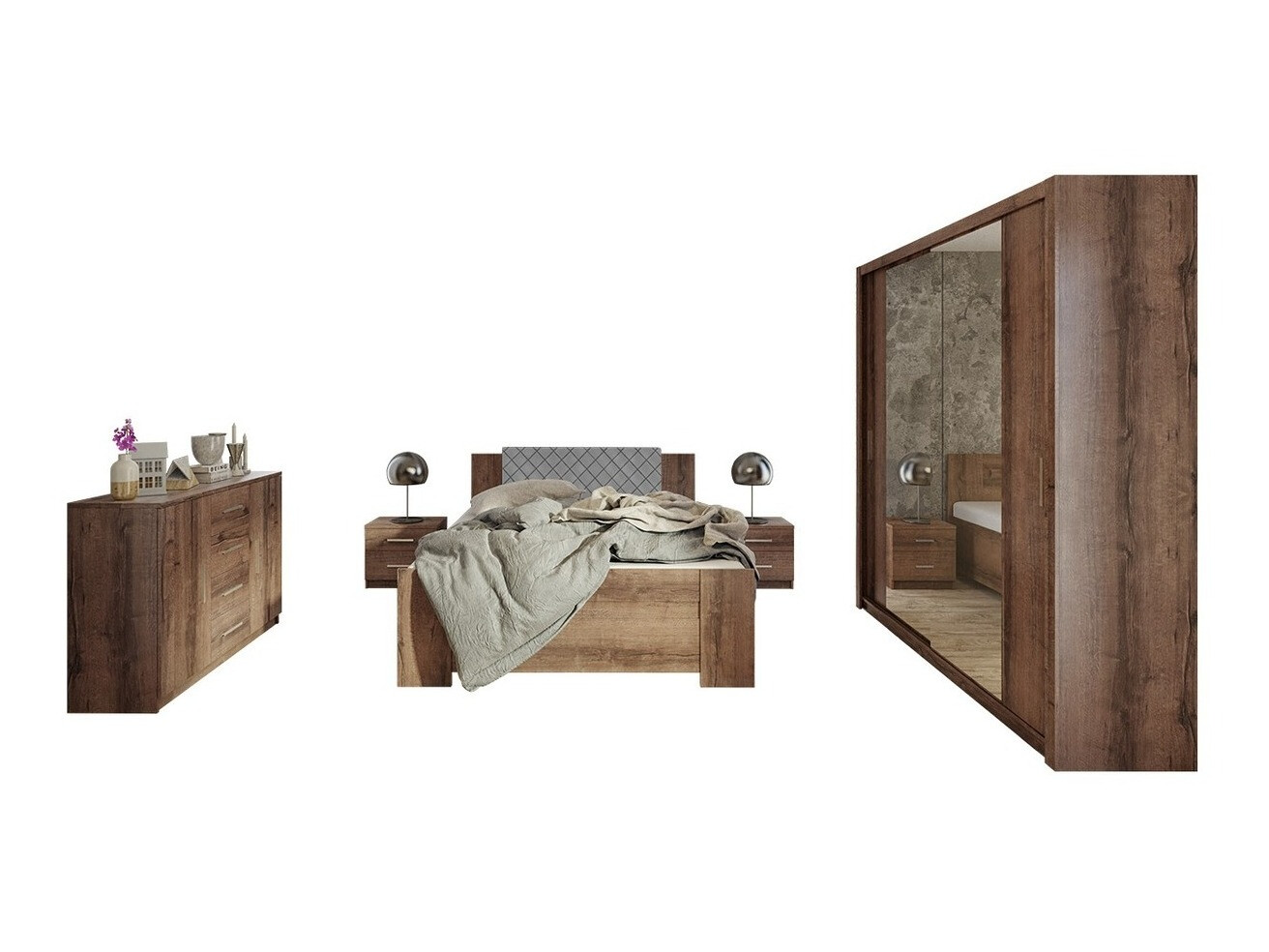 Slaapkamerset Catromi 114 (Klooster eik + Soft Pik 029)