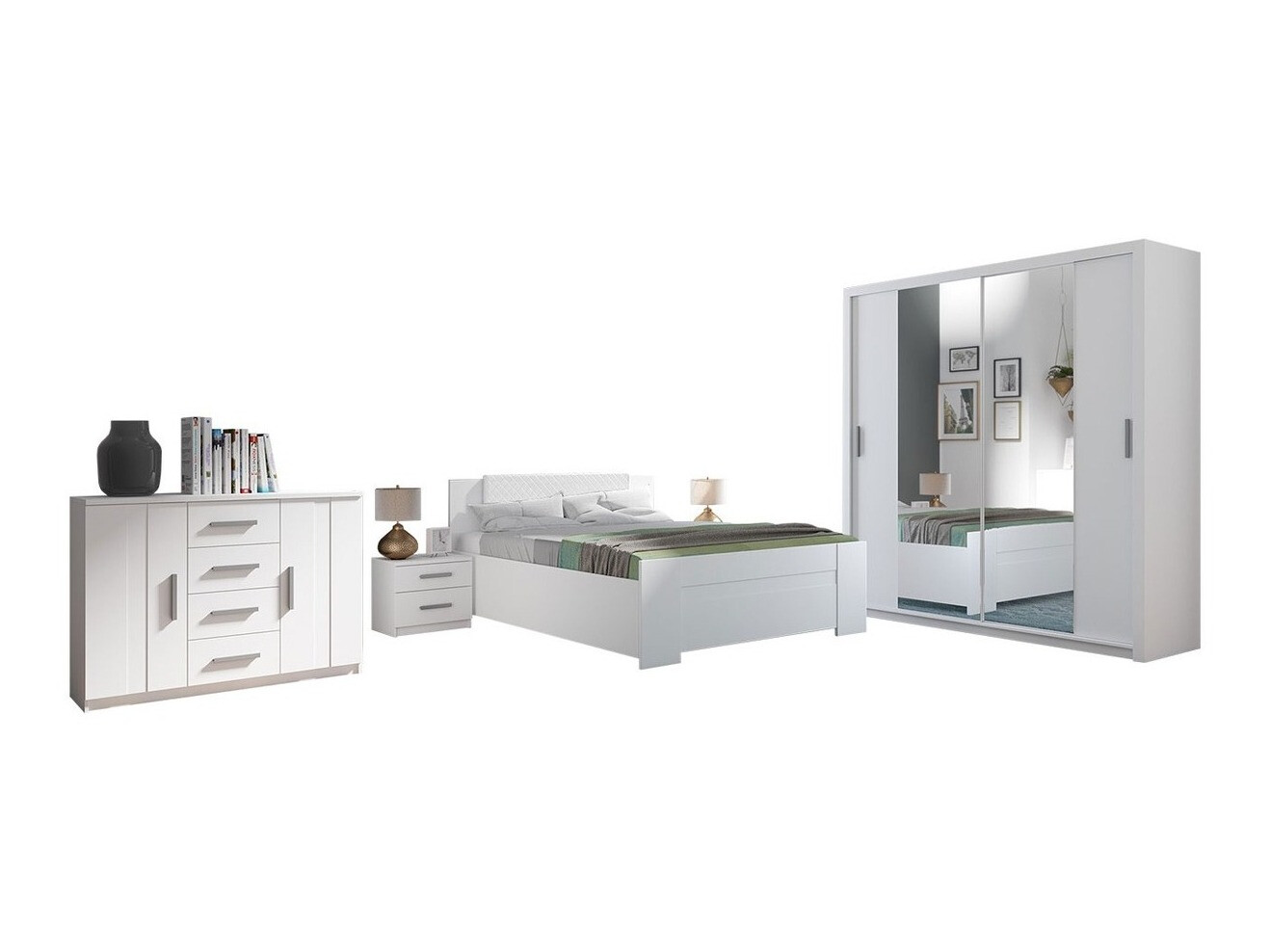 Slaapkamerset Catromi 114 (Wit + Soft Pik 017)