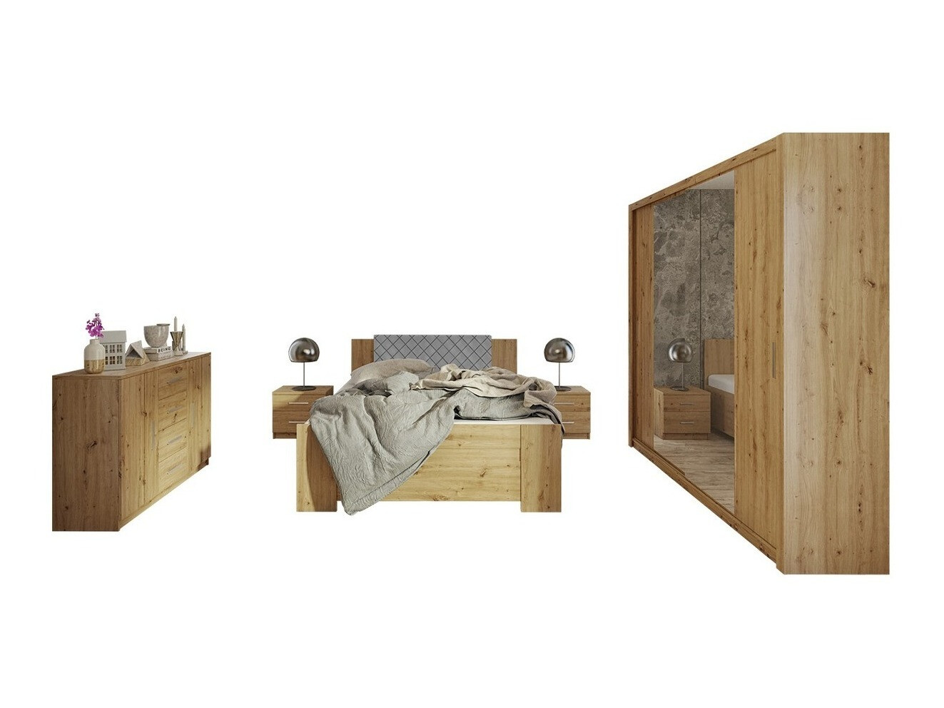 Slaapkamer set Catromi 115 (Artisan eiken + Soft Pik 029)