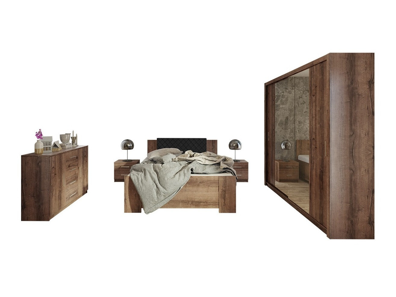 Slaapkamer set Catromi 115 (Klooster eik + Soft Pik 011)