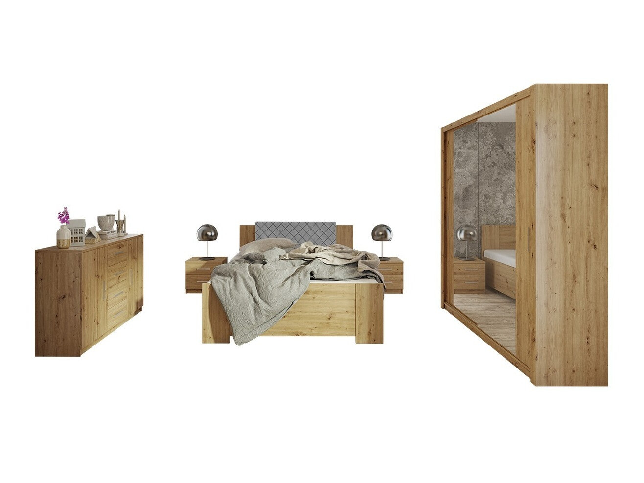 Slaapkamer set Catromi 121 (Artisan eiken + Soft Pik 029)