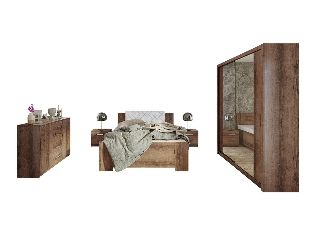 Slaapkamer set Catromi 121 (Klooster eik + Soft Pik 017)