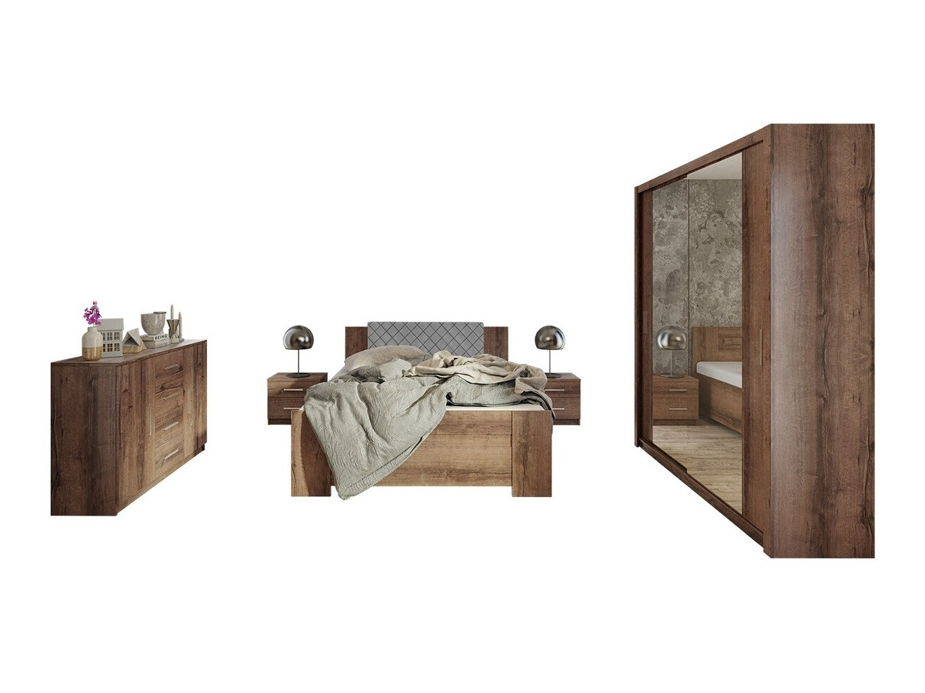 Slaapkamer set Catromi 121 (Klooster eik + Soft Pik 029)