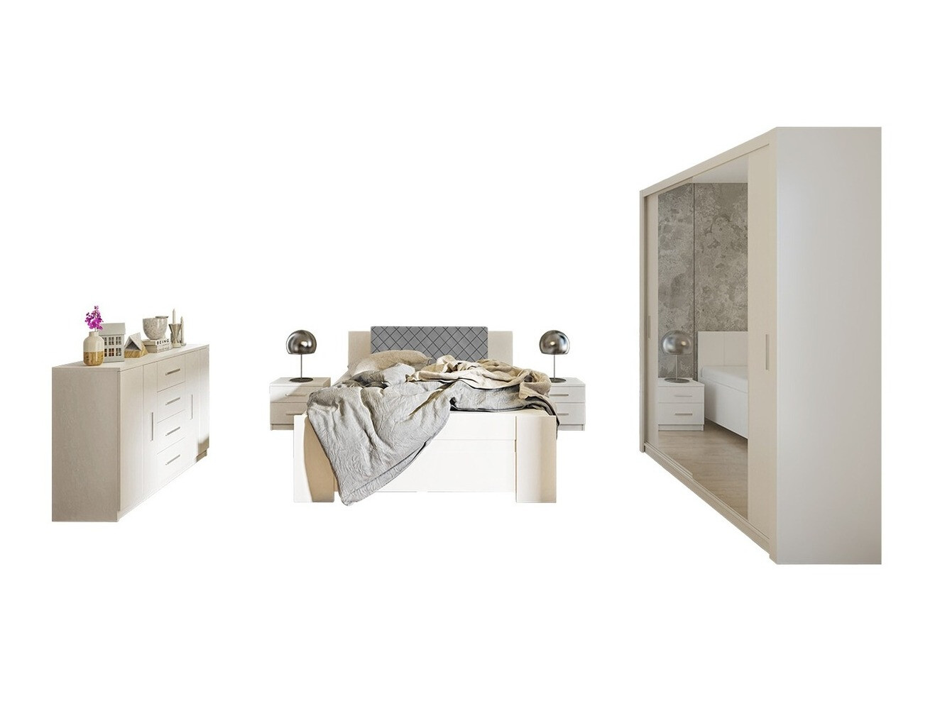 Slaapkamer set Catromi 121 (Wit + Soft Pik 029)