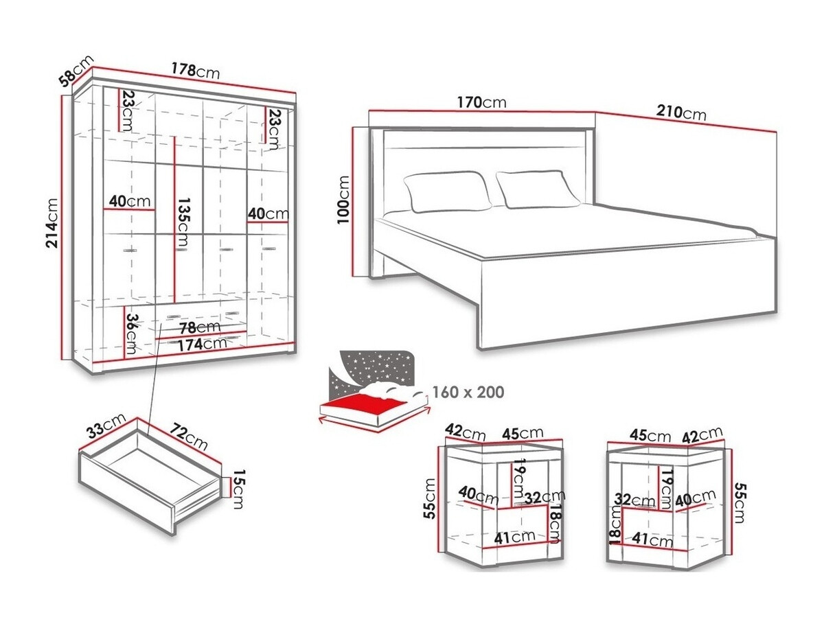 Slaapkamer set Serfeno 120 (Donker essen)