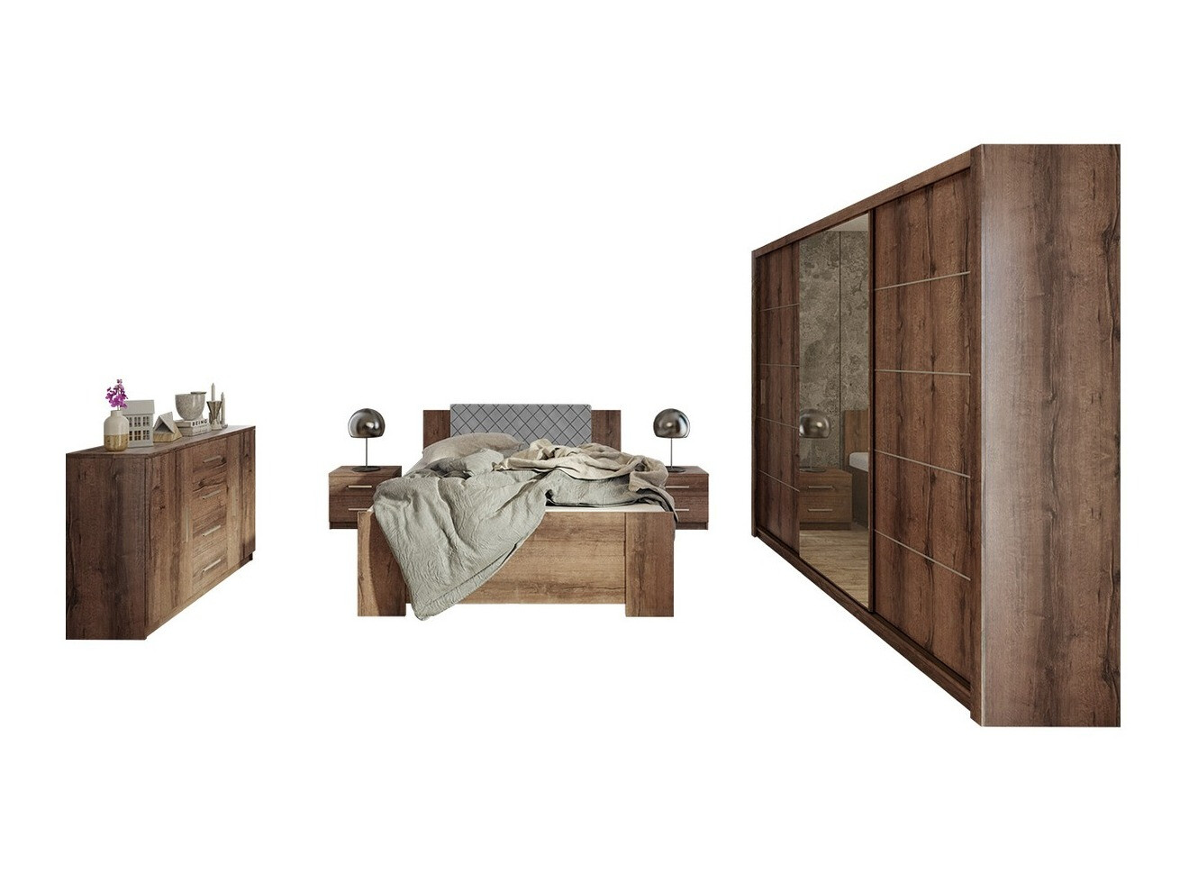 Slaapkamerset Catromi 116 (Klooster eik + Soft Pik 029)