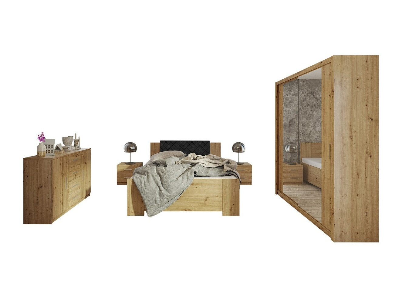Slaapkamerset Catromi 121 (Artisan eiken + Soft Pik 011)