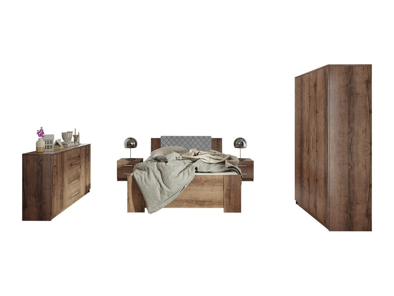 Slaapkamer set Catromi 122 (Klooster eik + Soft Pik 029)