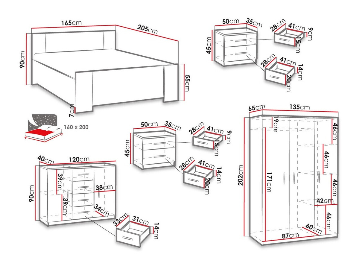 Slaapkamer set Catromi 123 (Klooster eik + Soft Pik 029)