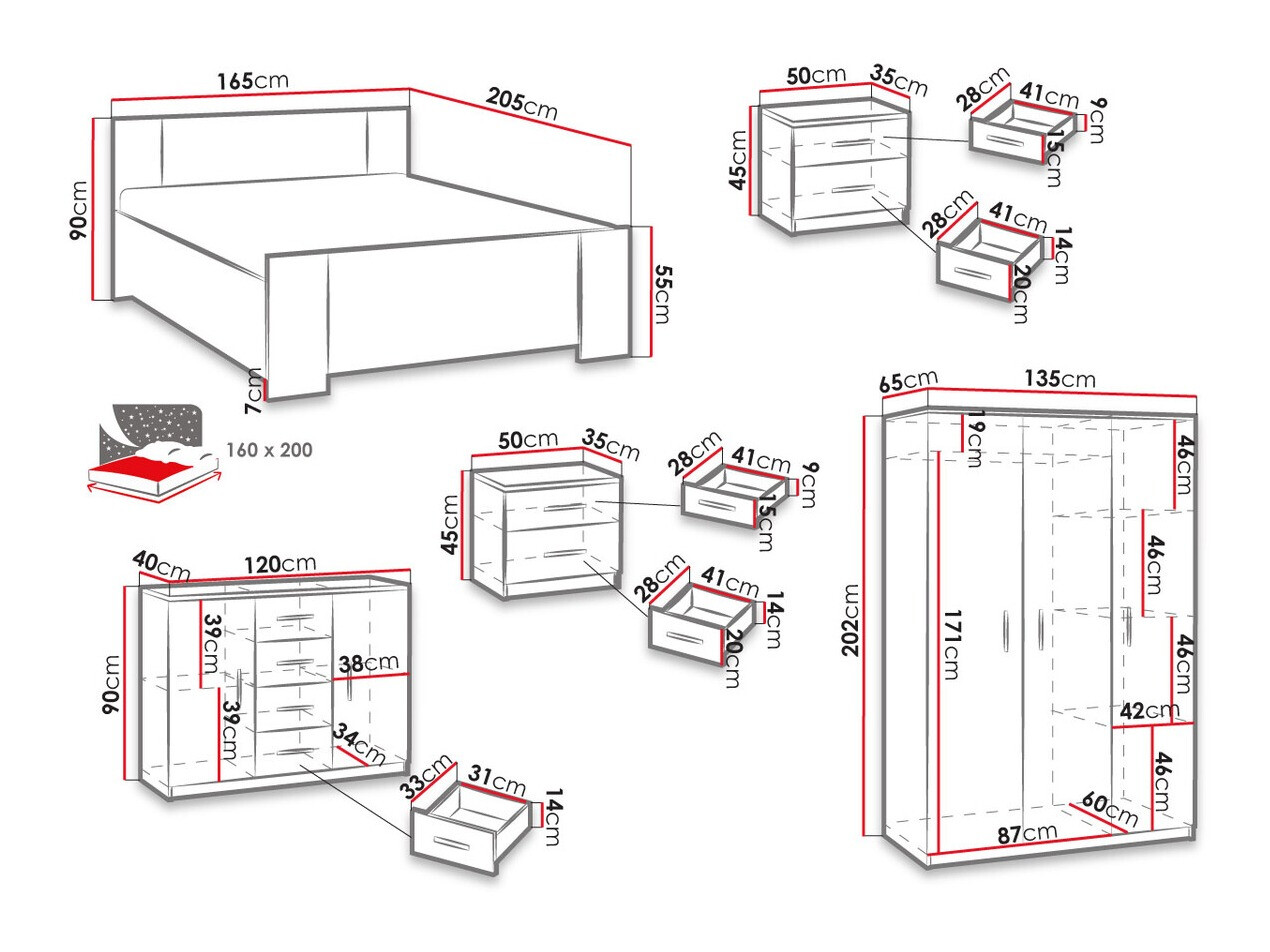 Slaapkamerset Catromi 123 (Wit)