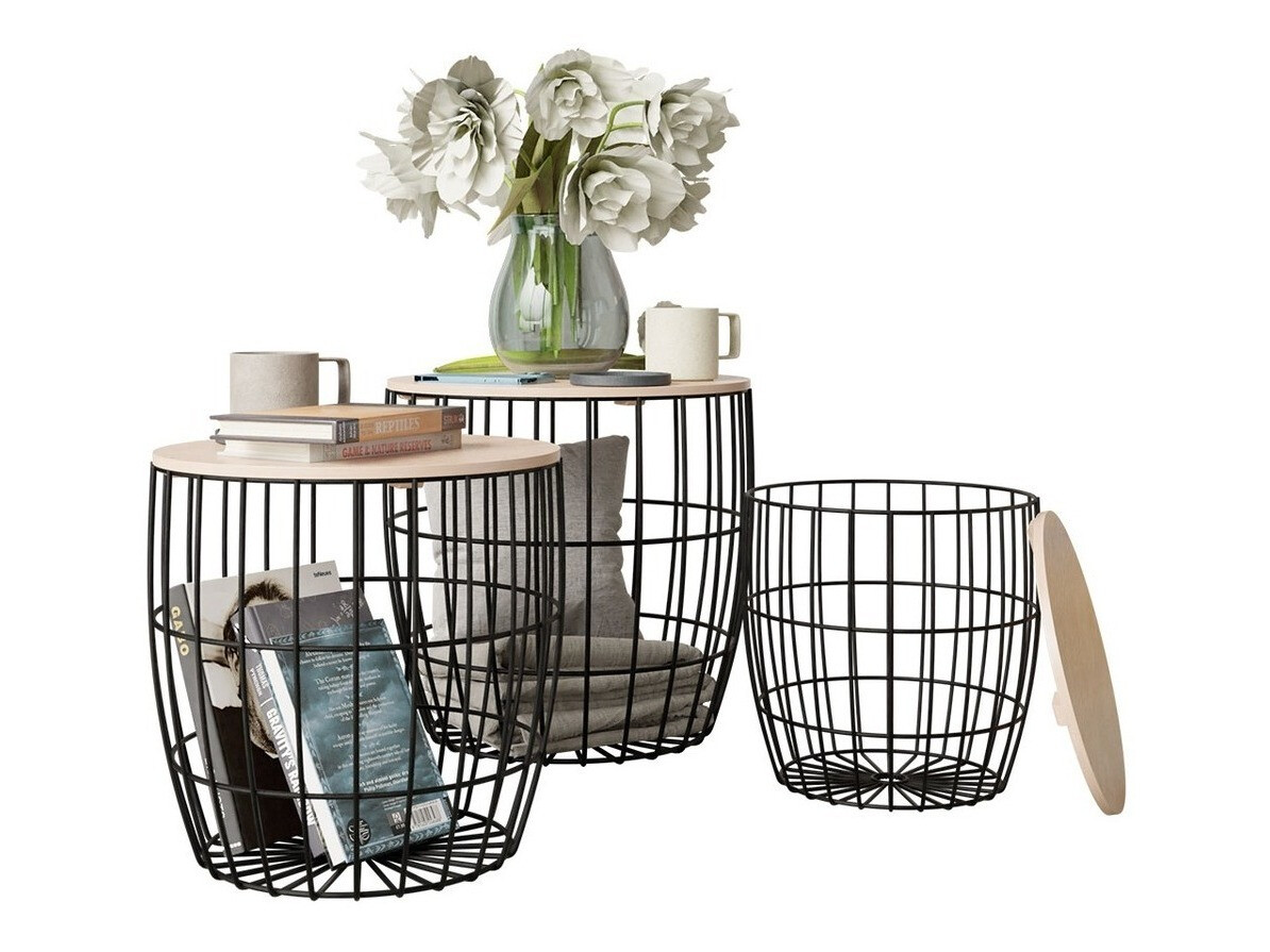 Bijzettafels set Aedifis (Zwart + Licht hout)