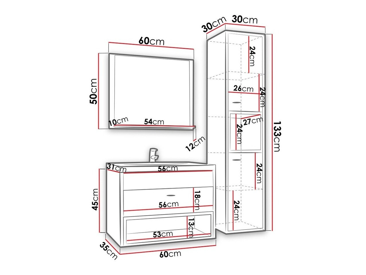 Badkamerset Baltesi 100 (Wit + Artisan eiken)