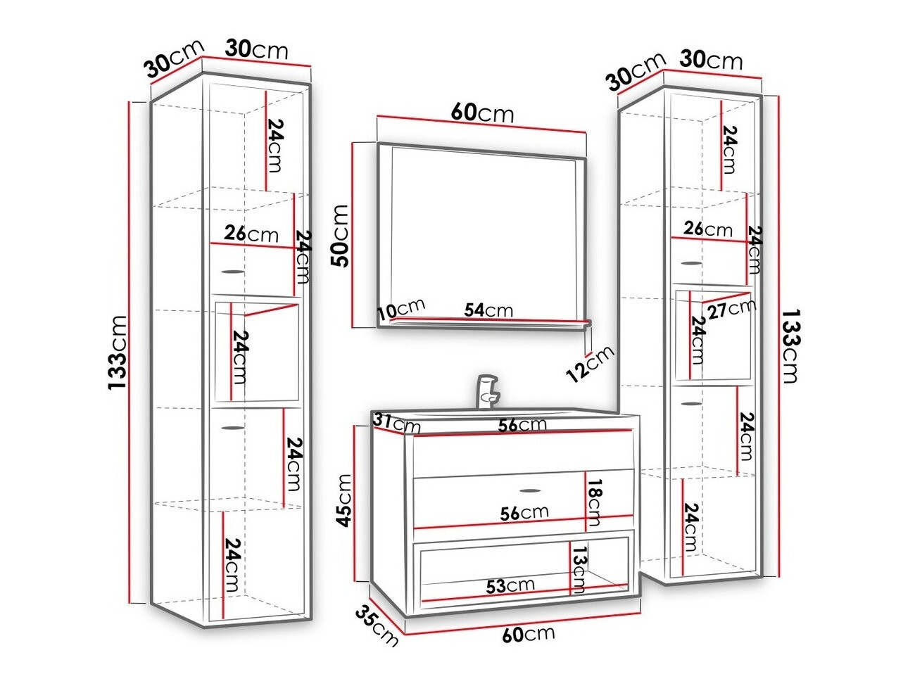 Badkamerset Baltesi 101 (Wit + Artisan eiken)