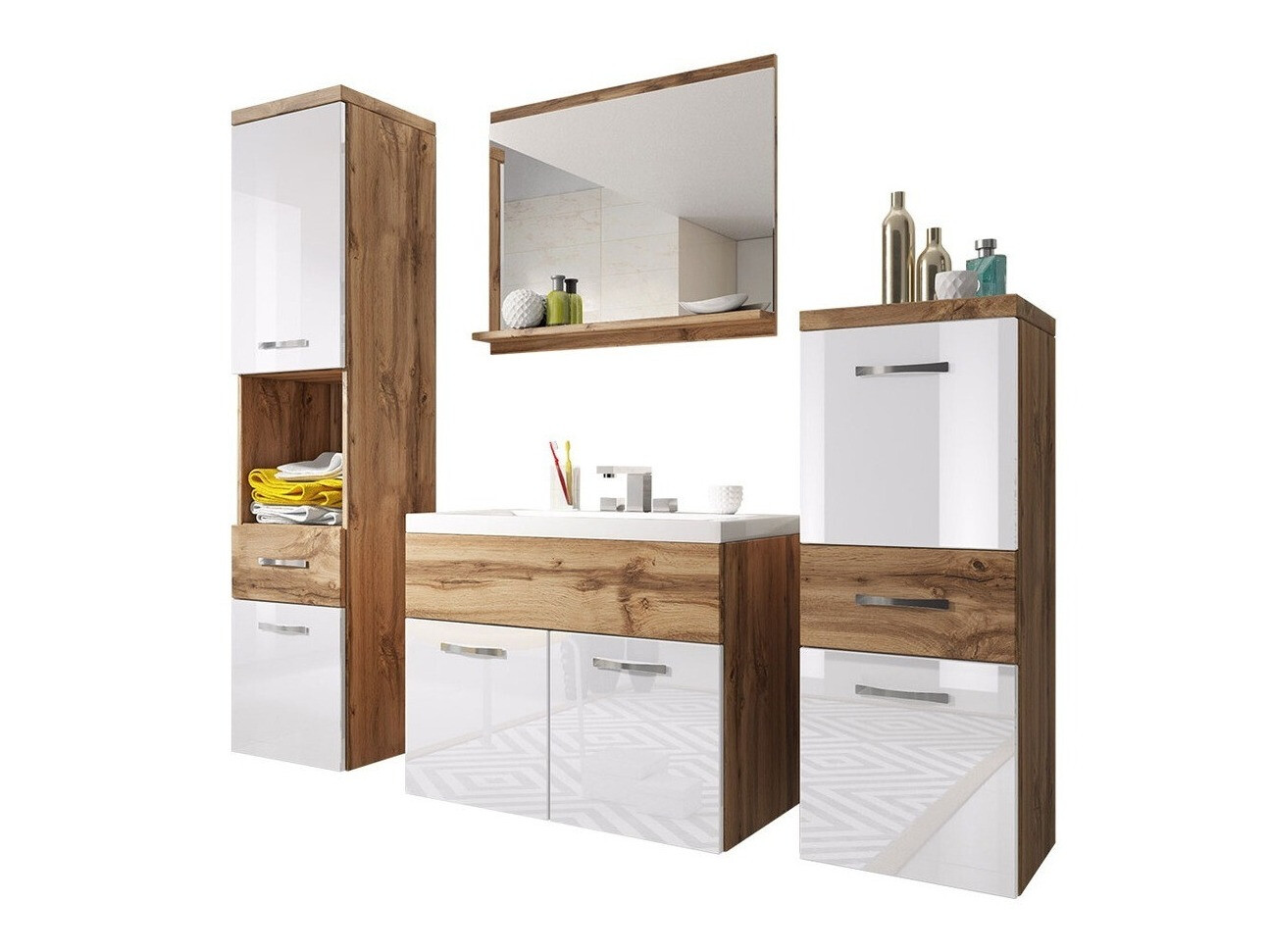 Badkamerset Sarasota 109 (Wotan eik + Glanzend wit)