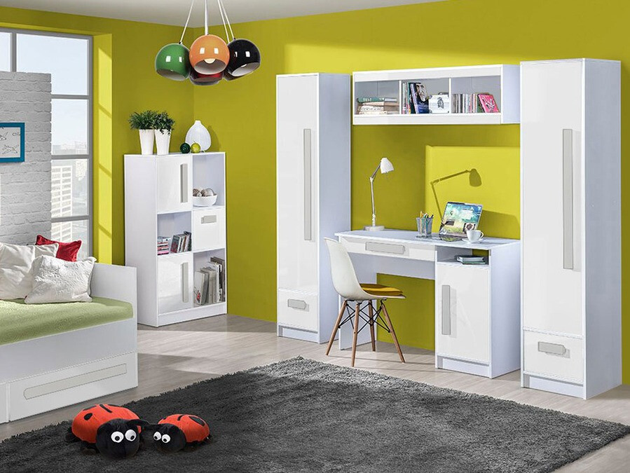 Boekenkast Merevari 101 (Wit + Glanzend wit + Grijs)