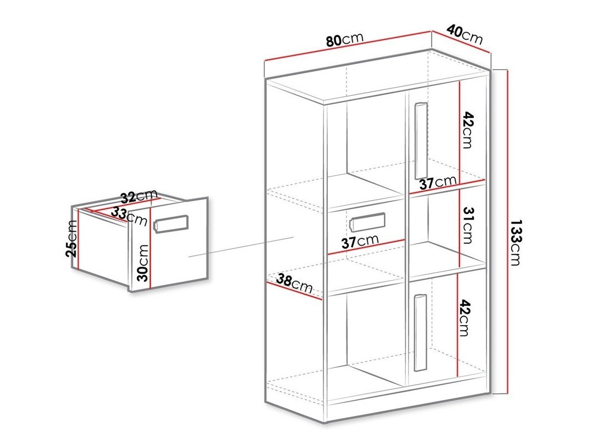 Boekenkast Merevari 101 (Wit + Glanzend wit + Grijs)