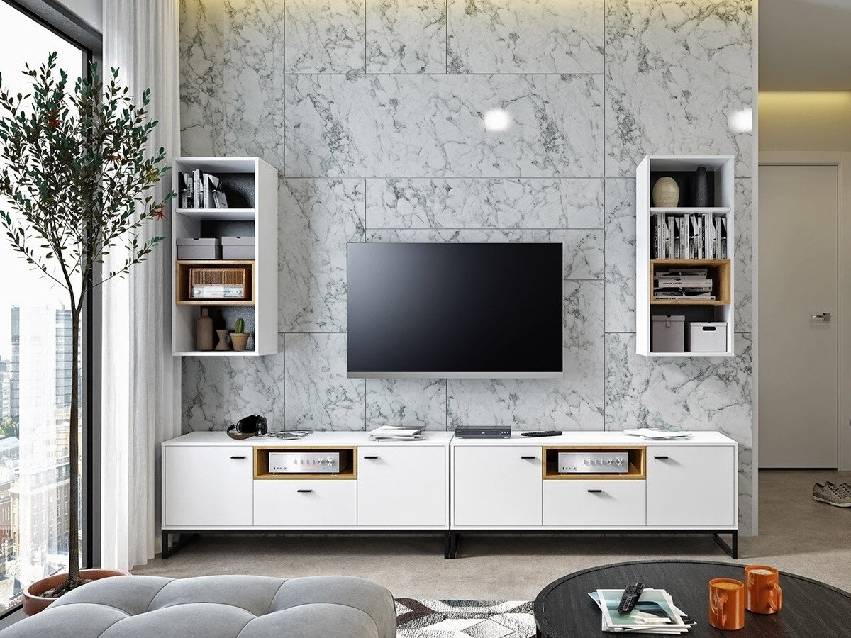 Wandplank Baltesi 112 (Wit + Artisan eiken)